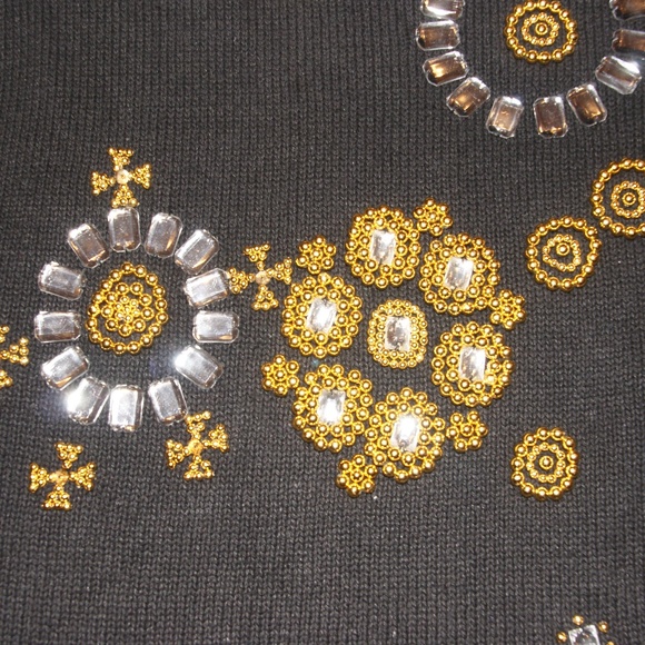 VINTAGE Black Beaded Cowl Neck Tunic Sweater sz S - Picture 2 of 8